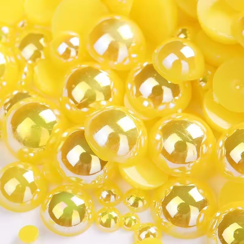 VADQZA 1000PCS Mixed Sizes 3/4/5/6/8/10mm Flatback Half Round Pearls Gems for Crafting, AB Color Pearl Beads Stones for Crafts Jewelry Clothes Shoes Dress Nail Art Making Embellishments (Citrine AB) - Image 1